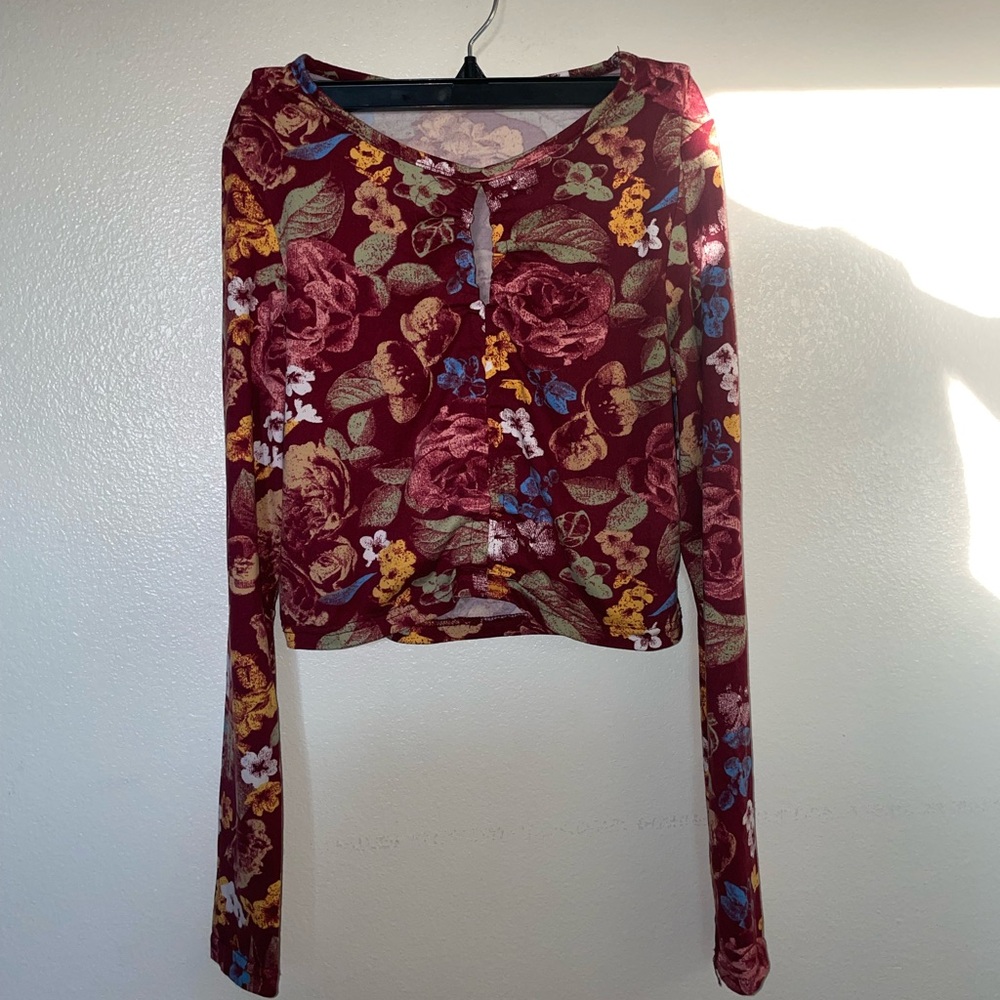 Floral Long Sleeve Top - Burgundy